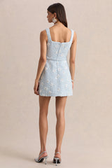 Riya | Light Blue Boucle Square-Neck Mini Dress