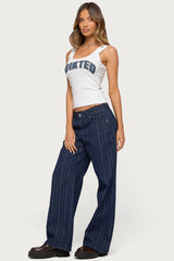 Lace Trim Striped Low Rise Baggy Jeans