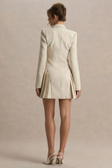 Blossoming | Nude Plunge-Neck Tailored Mini Dress With Pleating