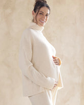 Chloe Maternity Rib Turtle Neck Jumper in Cream