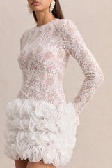 Cecilia | White Crew-Neck Mini Dress With Ruffled Skirt