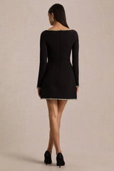 Caia | Black Embellished Square-Neck Mini Dress