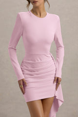 Zaya | Pink Long Sleeve Mini Dress With Drape