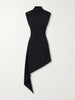 Asymmetric wool-blend gabardine turtleneck mini dress