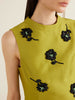 Floral-appliqué gathered satin mini dress