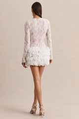 Cecilia | White Crew-Neck Mini Dress With Ruffled Skirt