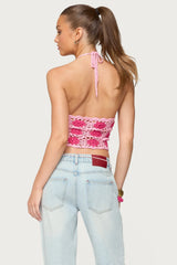 Contrast Floral Crochet Halter Top