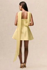Love Me | Lemon Satin Skater Mini Dress With Chiffon Scarf