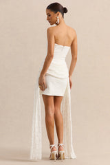 Sabrelle | White Bandeau-Neck Mini Dress With Draped-Detailing