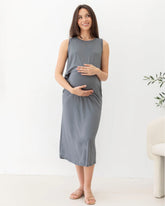 Manon Maternity & Breastfeeding Midi Dress in Slate Grey