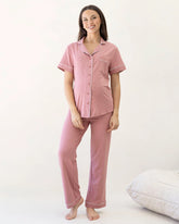 Maternity and Nursing Button Front Pyjama Set in Pink