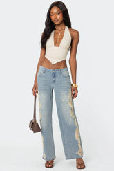 Distressed Washed Low Rise Baggy Jeans