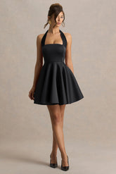 Peggy | Black Halter-Neck Skater Mini Dress