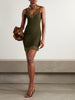 Lace-trimmed ribbed silk-jersey mini dress