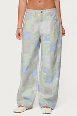 Patchwork Low Rise Barrel Leg Jeans