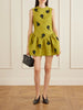 Floral-appliqué gathered satin mini dress