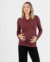 Bamboo Maternity V-Neck Crossover Long Sleeve Top - Maroon