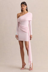 Savita | Light Pink Ruched Asymmetric Mini Dress With Drape