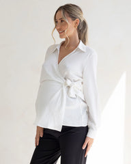 Lea Wrap Maternity White Work Shirt
