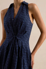 Zyraline | Navy Plunge-Neck Mini Dress With Bow-Detail