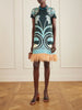 Swing printed feather-trimmed silk-twill mini dress