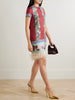 Swing feather-trimmed printed silk-twill mini dress