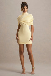 Perdi | Lemon Bodycon Mini Dress With Twisted Cape