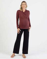 Bamboo Maternity V-Neck Crossover Long Sleeve Top - Maroon