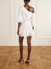 One-shoulder guipure-lace trimmed cotton-poplin mini dress