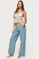 Sheer Sequin Babydoll Tank Top