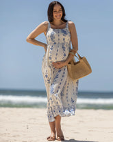 Lilliana Maternity Dress in Blue Border Print