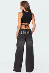1980 Leopard Patch Low Rise Baggy Jeans