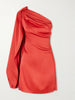 One-shoulder draped satin mini dress
