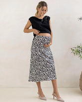 Satin Maternity Midi Skirt in Abstract Print