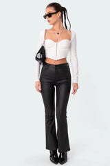 Petite Luna Faux Leather Flare Jeans