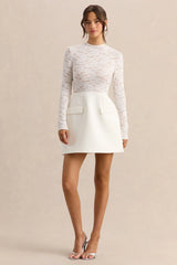 Mysteria | White High-Neck Lace Mini-Dress With Pocket-Details