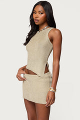 Goldy Asymmetric Metallic Knit Top