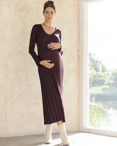 Victoire Maternity Knit Dress in Dark Brown