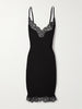 Lace-trimmed ribbed silk-jersey mini dress