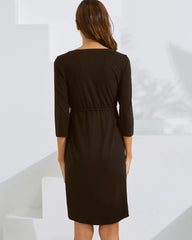 Maternity & Nursing Button Drawstring Dress in Black