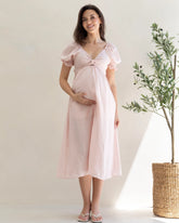 Fabia Reversible Tie Maternity Cotton Dress In Soft Pink