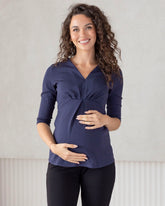 Jenni Half Sleeve Maternity V-Neck Work Top in Navy