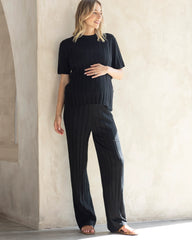 Alexis Side Split Maternity Knit Top in Black