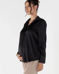 Amelia Black Maternity/ Nursing Satin Button Down Shirt