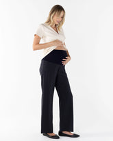 Mid Waist Maternity Relax Woven Pants - Black