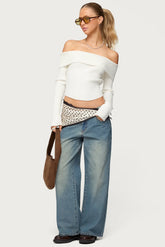 Petite Magda Acid Wash Low Rise Baggy Jeans
