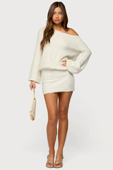Off Shoulder Sequin Knit Mini Dress