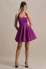 Peggy | Mulberry Halter-Neck Skater Mini Dress