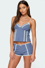 Eliane Contrast Lacey Tank Top