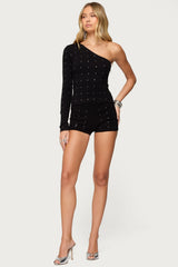 Harley Rhinestone One Shoulder Knit Top